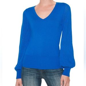 M White House Black Market Blue Pointelle V-Neck Pullover Sweater